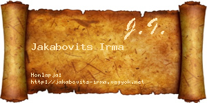 Jakabovits Irma névjegykártya
